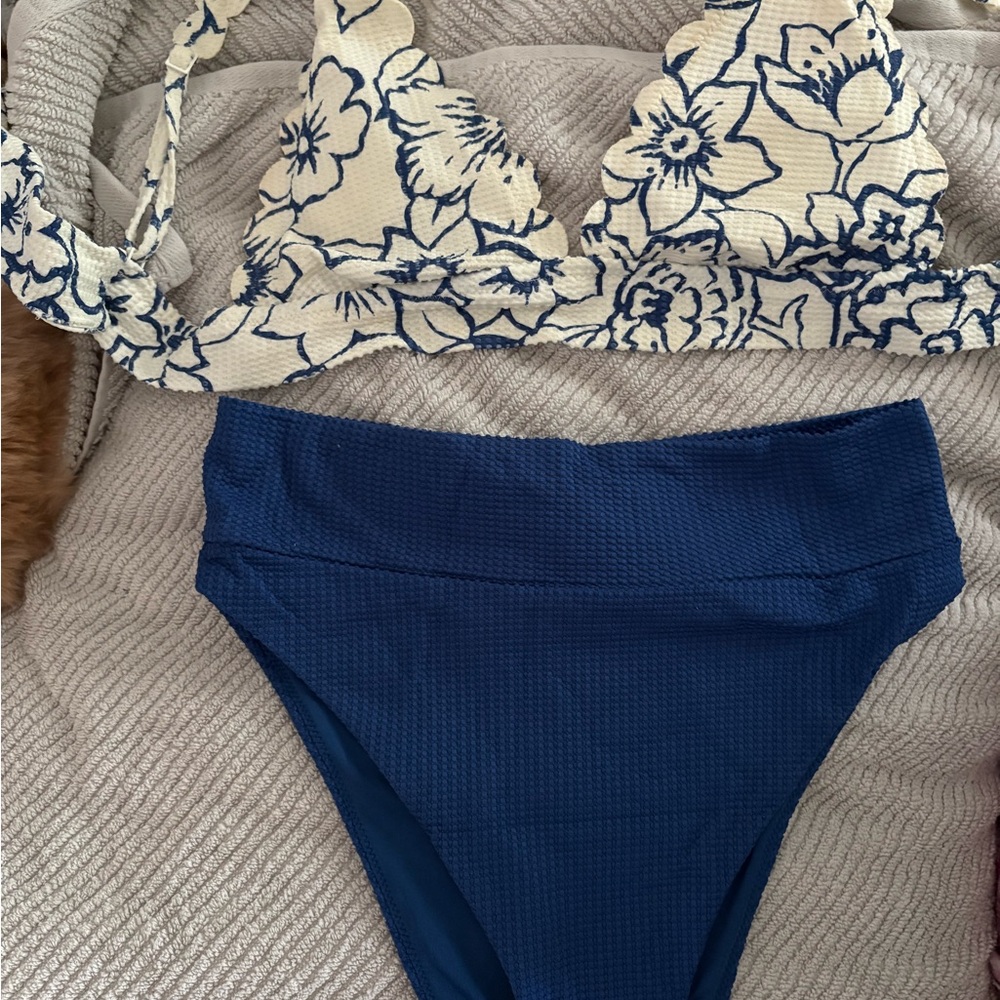 Aerie Floral Bikini Set in Blue and Cream